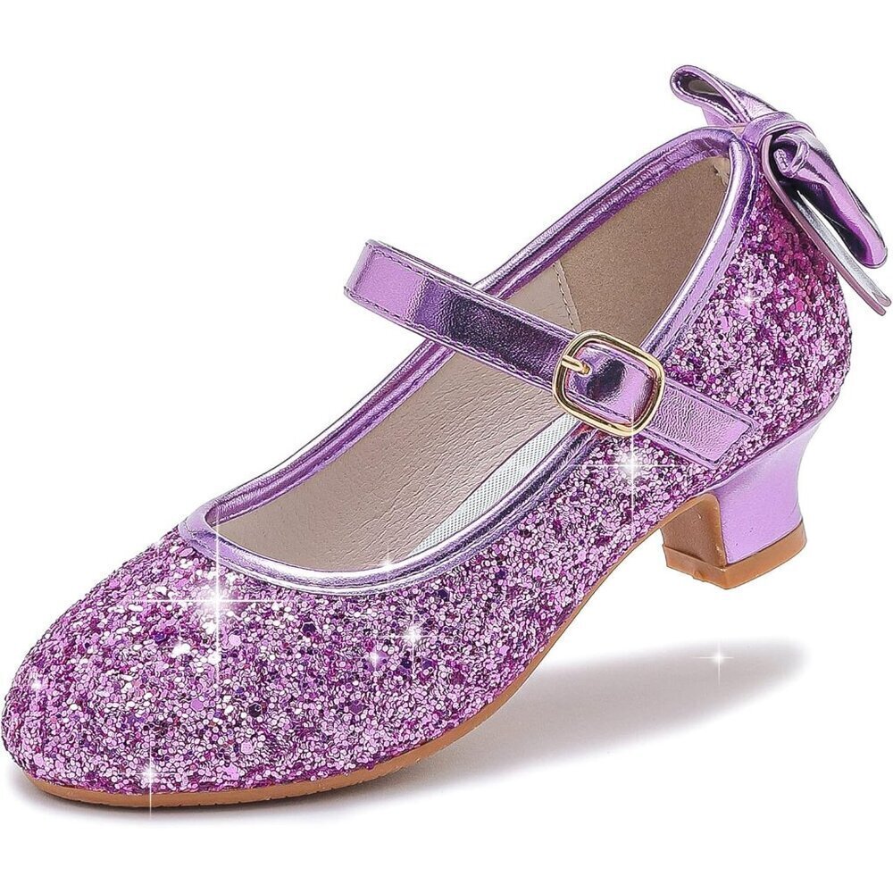 Girls Elegant Sequin Purple Girl Mary Jane Glitter Princess Wedding Dress Shoes